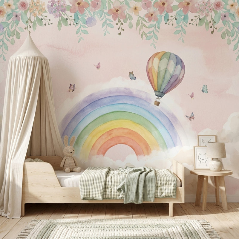 Murale arc-en-ciel en forme de montgolfière, 200 po x 120 po, Peler et coller