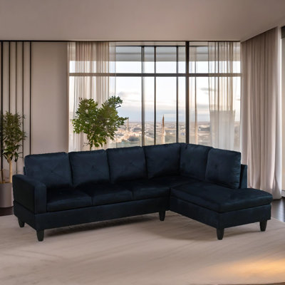 103" Ember Midnight Blue Microfiber 2-Piece Right Facing Sectional Sofa Set With Chaise