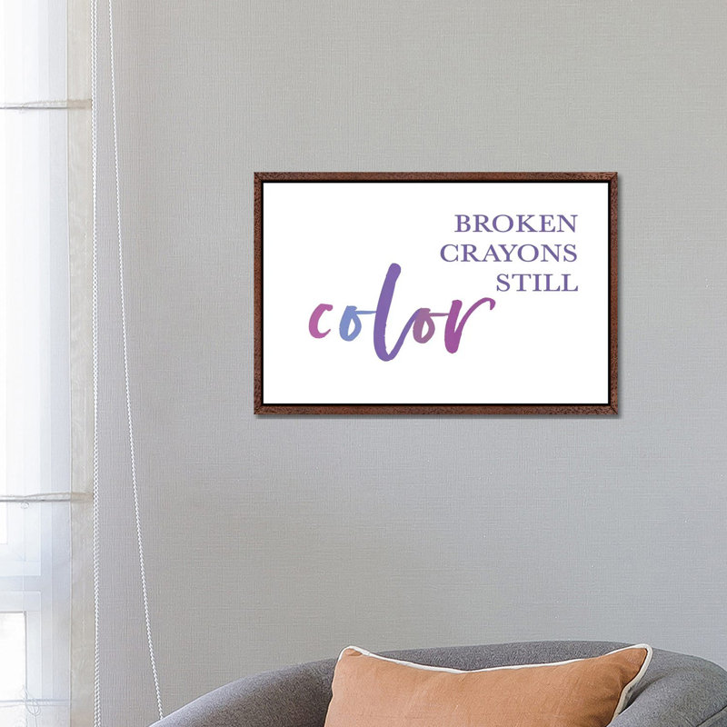Broken Crayons II by Leah Straatsma - Print on Canvas, 45.72cm H x 66.04cm W x 3.81cm D, Classic Brown Wood Floater Framed