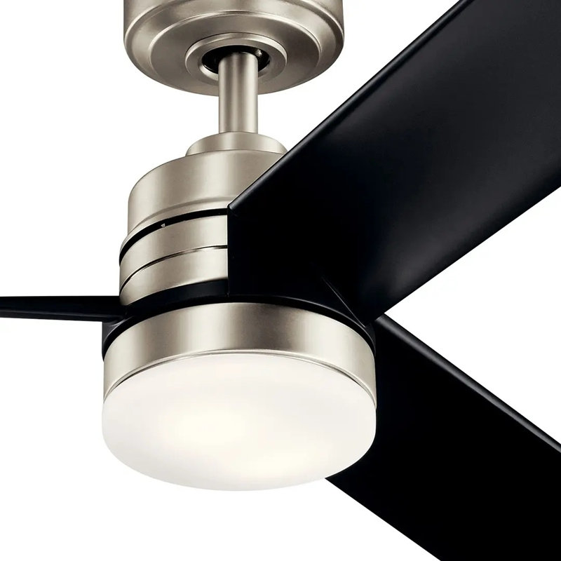 Ventilateur de plafond Kichler Spyn 52 po à 3 pales, fini nickel brossé, éclairage DEL, pales noires et commande murale