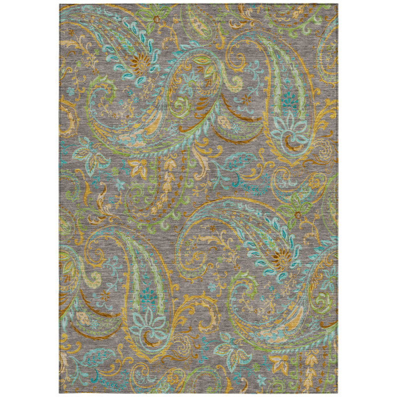 3' X 5' Taupe Paisley Washable Non Skid Indoor Outdoor Area Rug