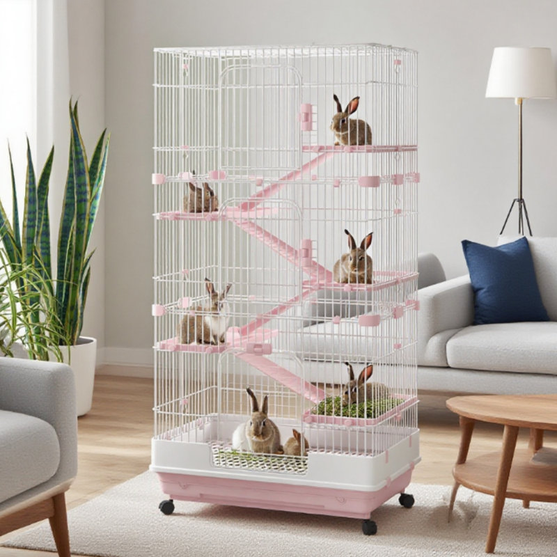 Cage à lapin pour petits animaux avec roues verrouillables universelles, H 57,5 po x l 32 po x P 20,8 po