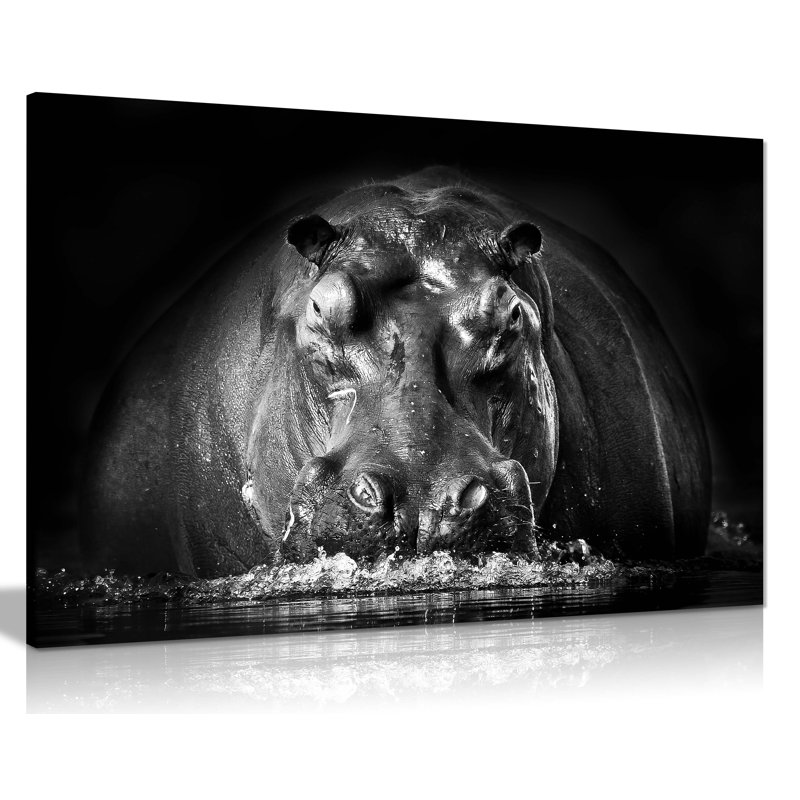 Panther Print Fine Art Prints Powerful Hippopotamus Coming Out Of Water Close Up Artistic Framed Canvas Prints, Pictures For Home Walls, Bedroom, Living Room & Bathroom Decor - Wrapped Canvas Art Prints