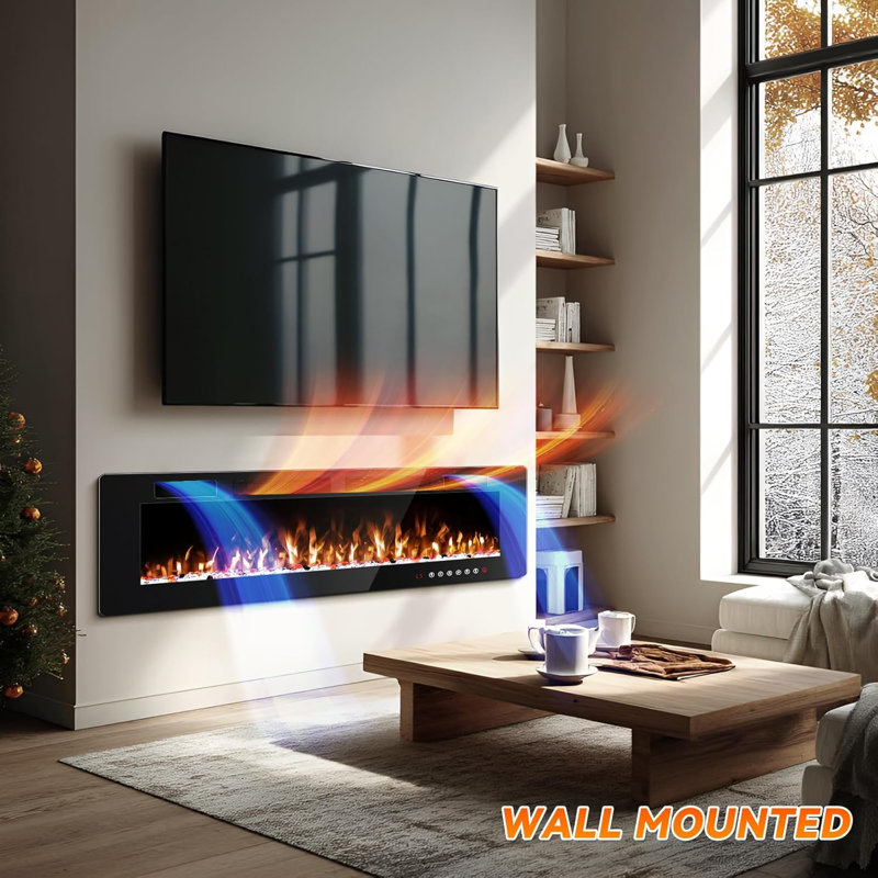 Foyer électrique mural encastré Aishe, H 18,11 po x l 72 po x P 3,86 po