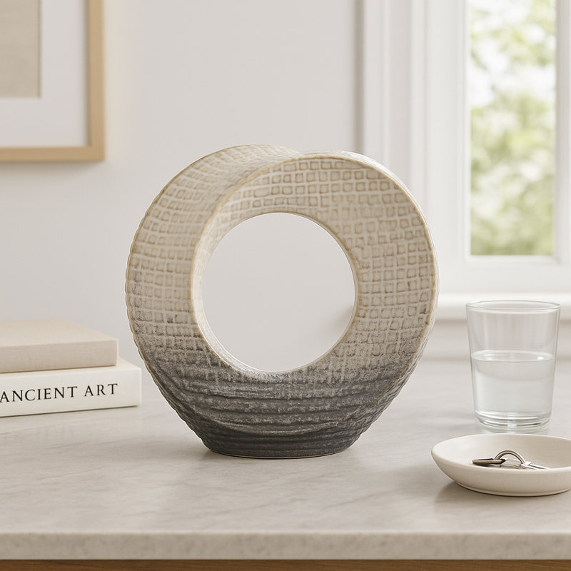 Elysia Ceramic Abstract Decorative Object, 10" H x 10" W x 3" D, Ivory/Beige