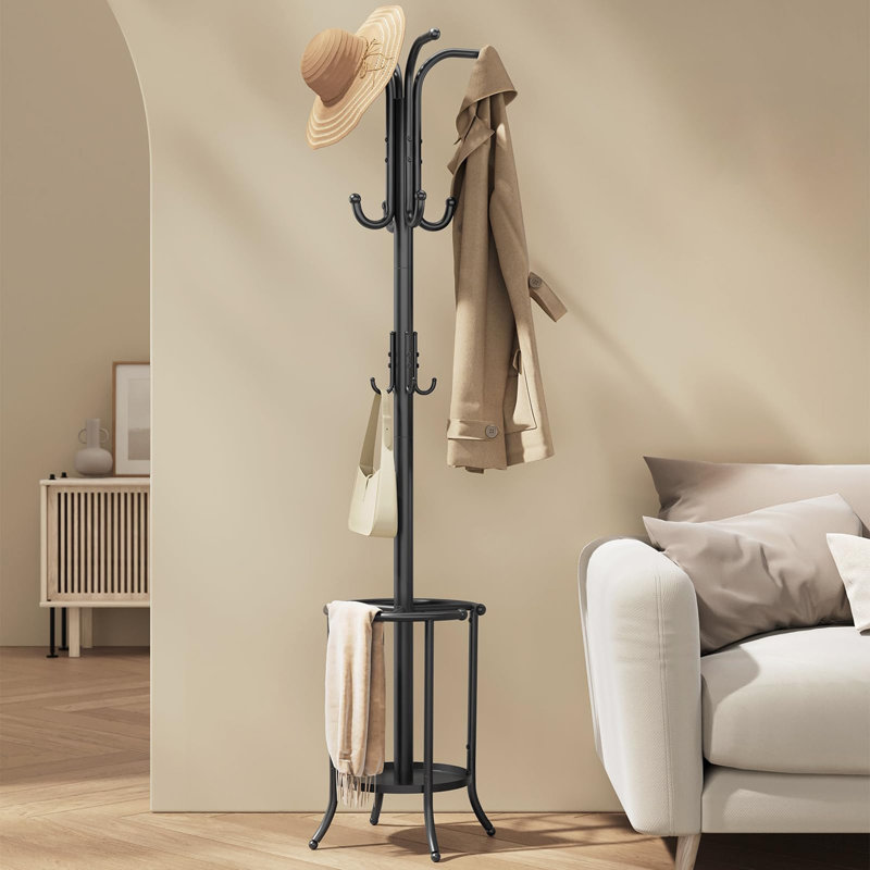 Metal Freestanding 12 - Hook Coat Rack, Black