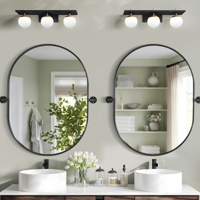 Metal Oval Wall Mirrors with Tilted Frame