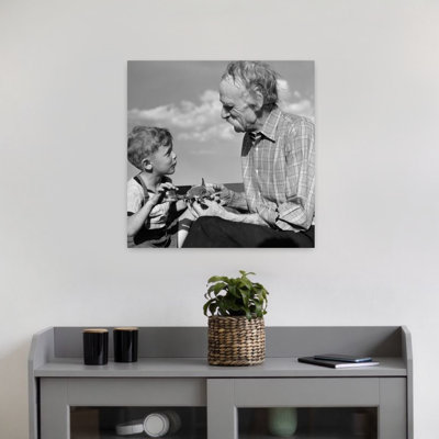1940S Boy Looking At Model Propeller Plane With Grandfather Classic Retro Vintage Portrait Wall Art