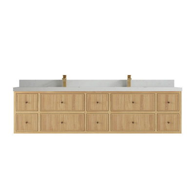 Sonoma Floating Teak 84'' Double Bathroom Vanity with Quartz Top