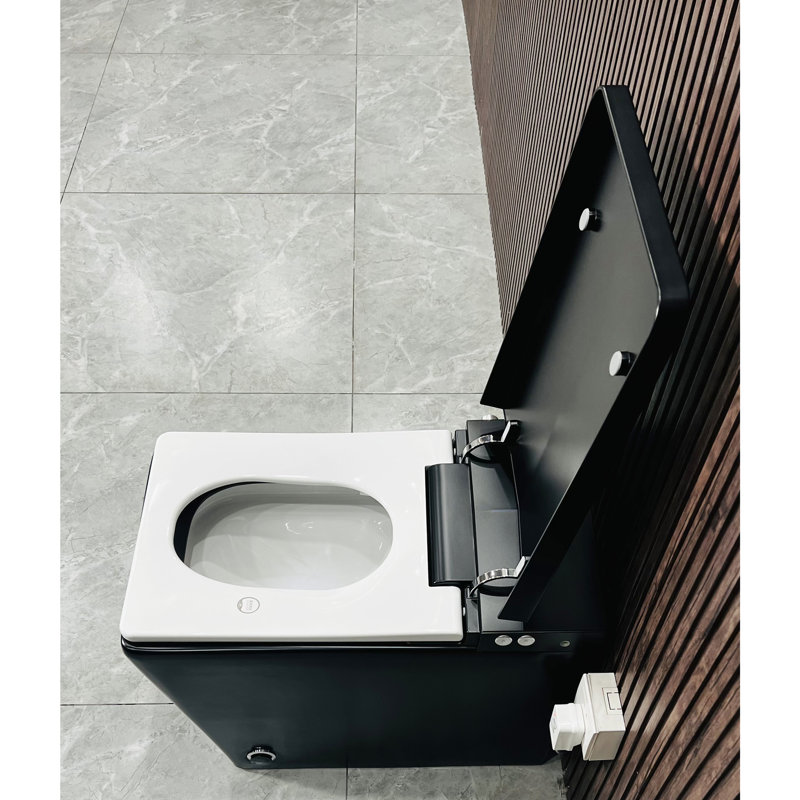 Smart Toilet With Built-In Tank For Bathroom, Auto Flush, Heated Seat, Remote Control, Led Display, Matte Black Square Shape Bathroom Tank, Unification