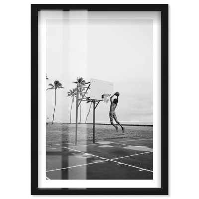 Basketball Beach Shadowbox Print Sports Framed Prints by Notoriart, Black Frame, 11 x 16