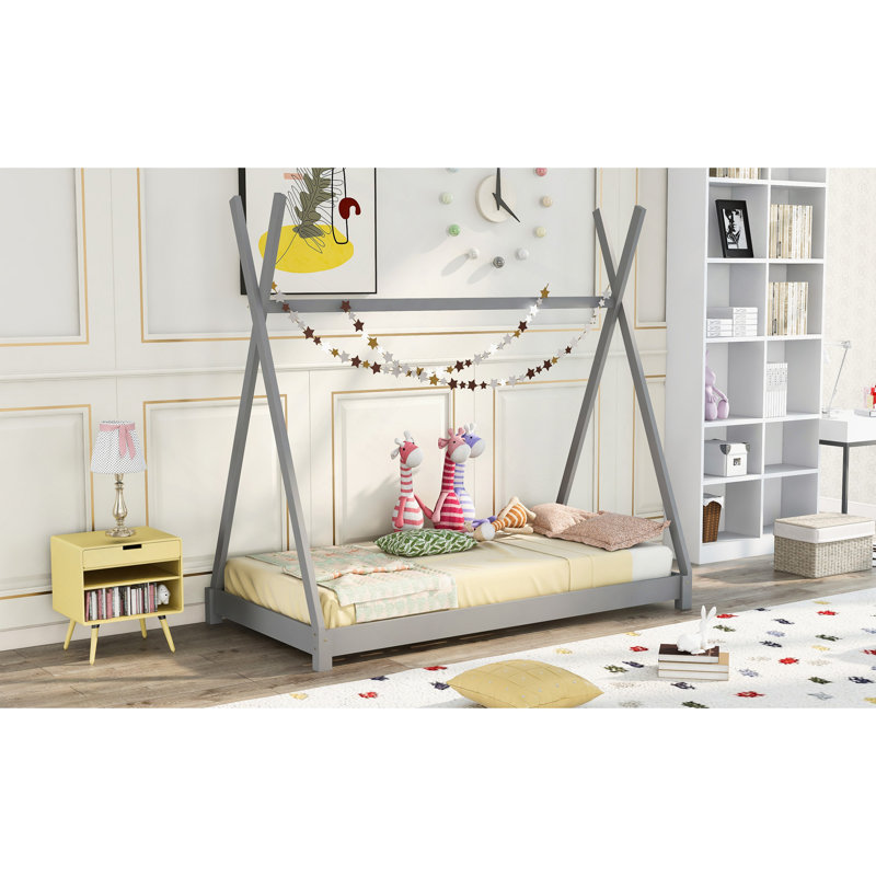Lit plateforme House avec structure triangulaire, Gris