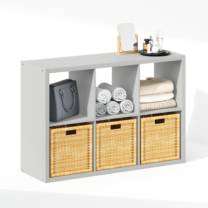 Furinno Cubic Open Back Multipurpose Clothing & Closet Storage Organizer Shelf, 6-Cube, Light Grey