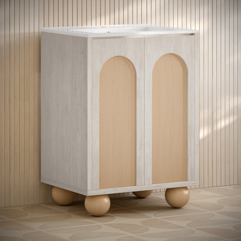 Plaisir II 24" Freestanding Bathroom Vanity In Oak Sink Top, White Oak, White