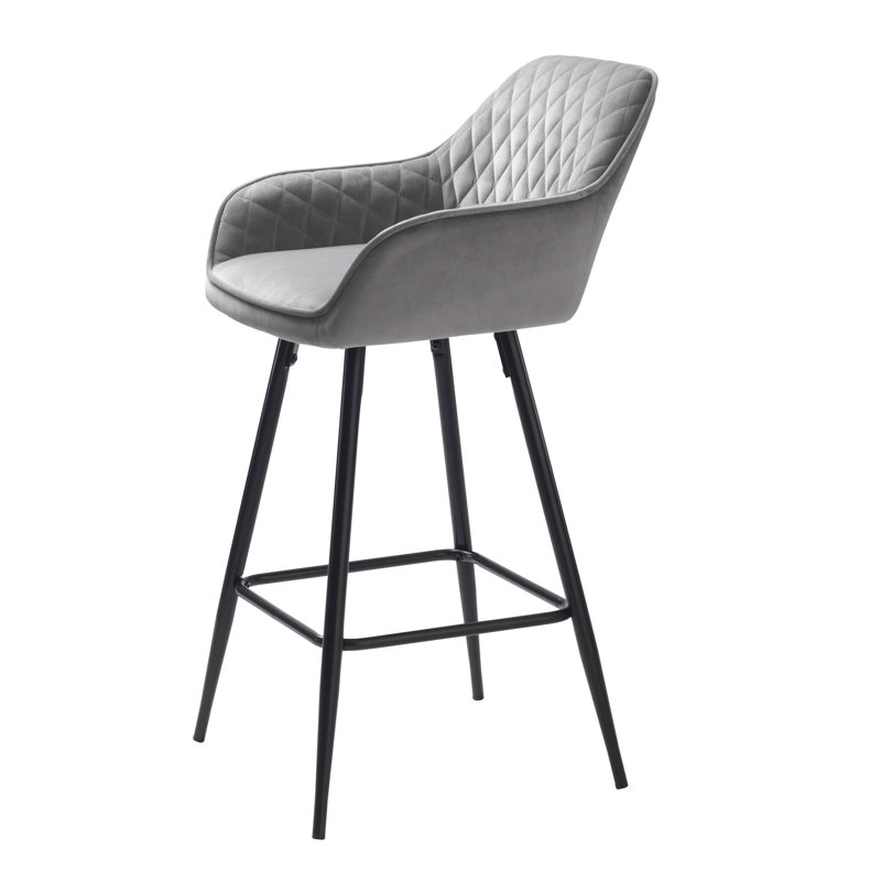 Lithopolis Upholstered Counter Stool with Metal Frame, Black, Grey