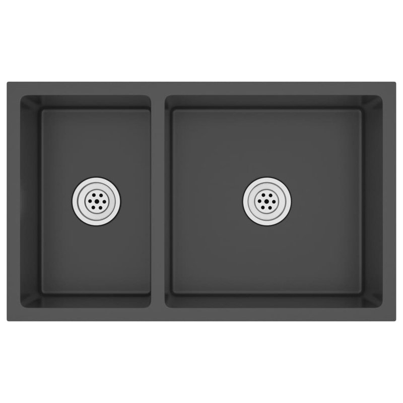 VidaXL Undermount Kitchen Sink with Strainer Stainless Steel Sink Rectangular, Black Silver