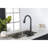 Matte Black Kitchen Faucet With Pull Out , Stainless Steel, Single Handle, Modern Design, Easy Installation Process Fingerprint Faucet, Down Hole Deck Mount, Simple To Install And Operate-195803362
