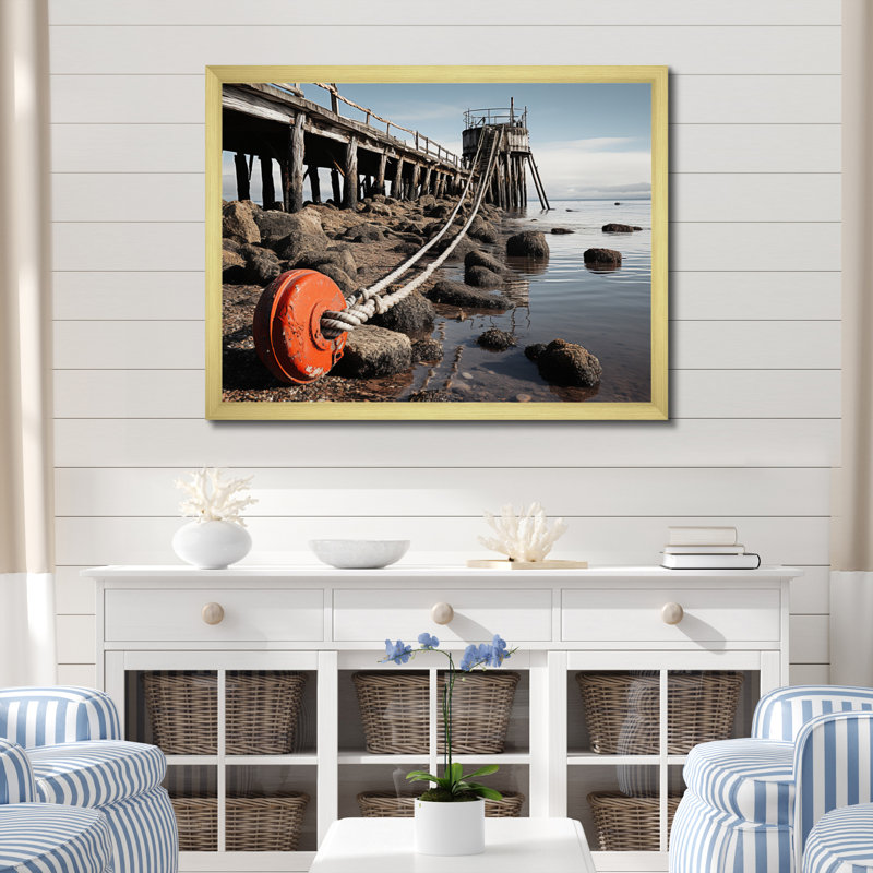 " Monochrome Pier II ", Gold Picture Framed, 12" H x 20" W x 1" D