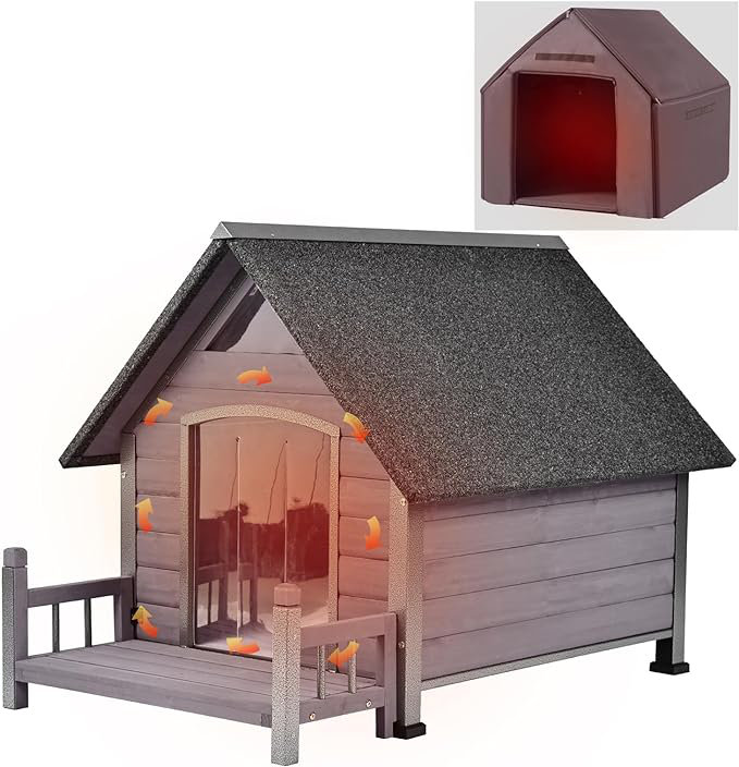 Niche pour chien d'extérieur avec cadre en métal, chenil isolé pour petits et moyens chiens, grand abri pour chien résistant aux intempéries de 45 po