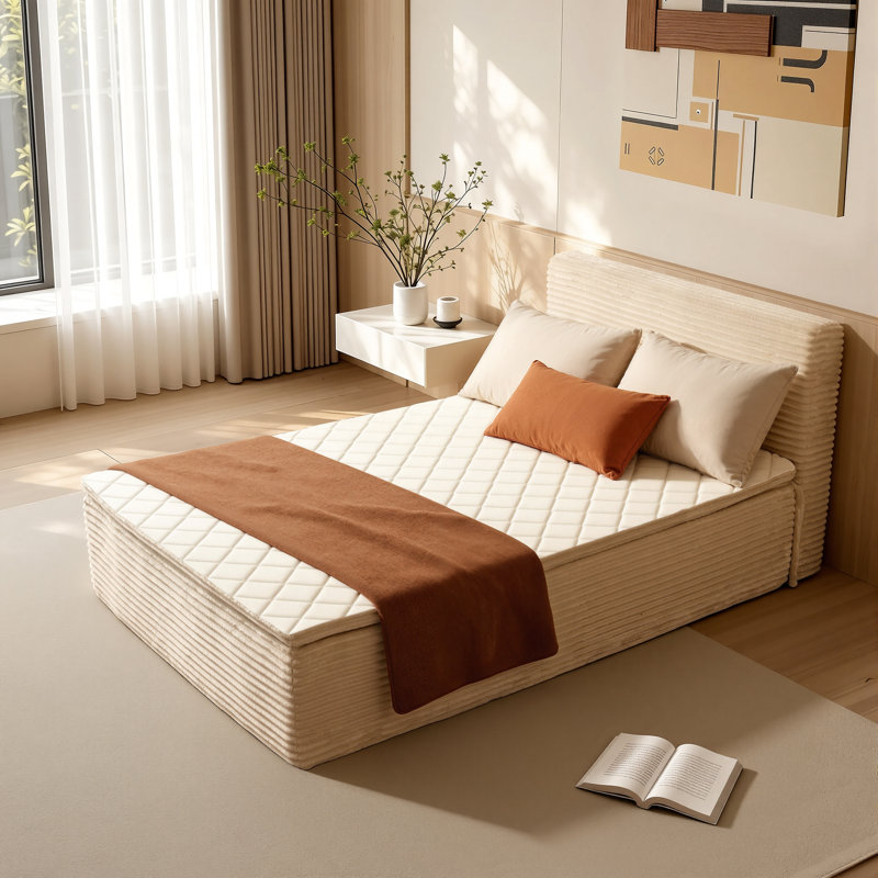 Lit plateforme tapissier simple à compression, Twin, Beige