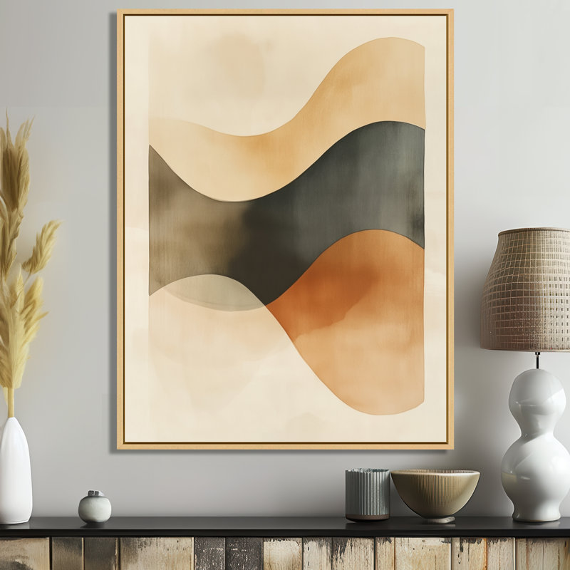 Toile neutre neutre, art abstrait beige, Waigand, H 32 po x l 24 po, Cadre naturel flottant