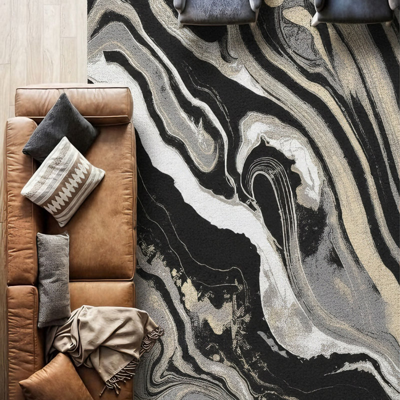 Galaxy Series Abrstract Black/Gray/Ivory/Beige Area Rug, Rectangle 7'9" x 10'2"