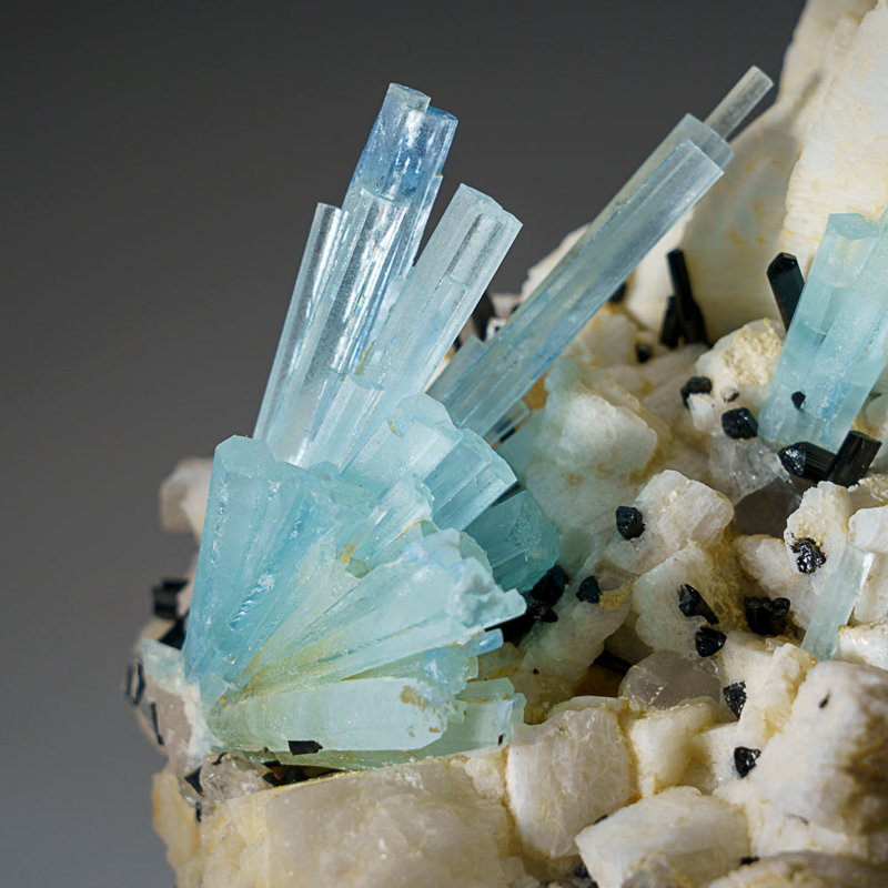 Aquamarine, Schorl And Quartz On Albite From Dassu, Braldu Valley, Baltistan, Gilgit-Baltistan, Pakistan
