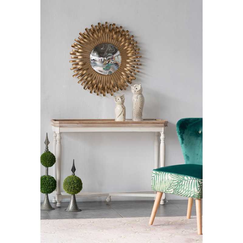 Miroir mural 27 po avec finition dorée décorative Sunburst pour vestibule et salon