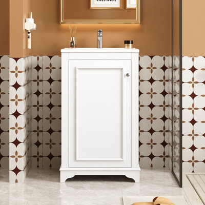 20-Inch Bathroom Vanity With Ceramic Sink, Freestanding Single Vanity Set With Soft Closing Door, Adjustable Shelf, Modern Style