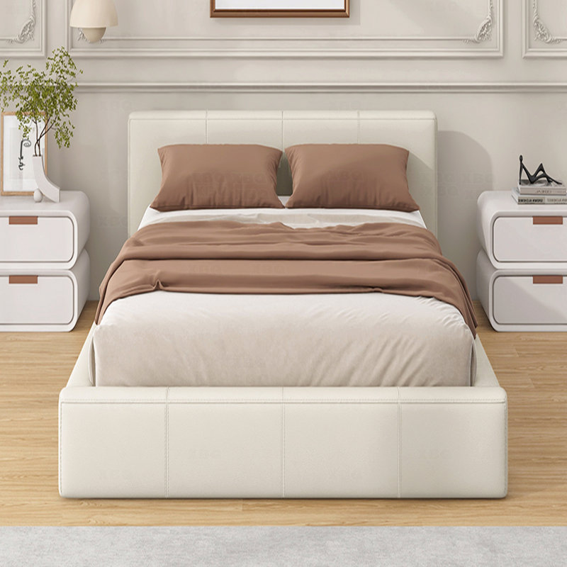 Lit double, [Revêtement beige élégant], Lit double