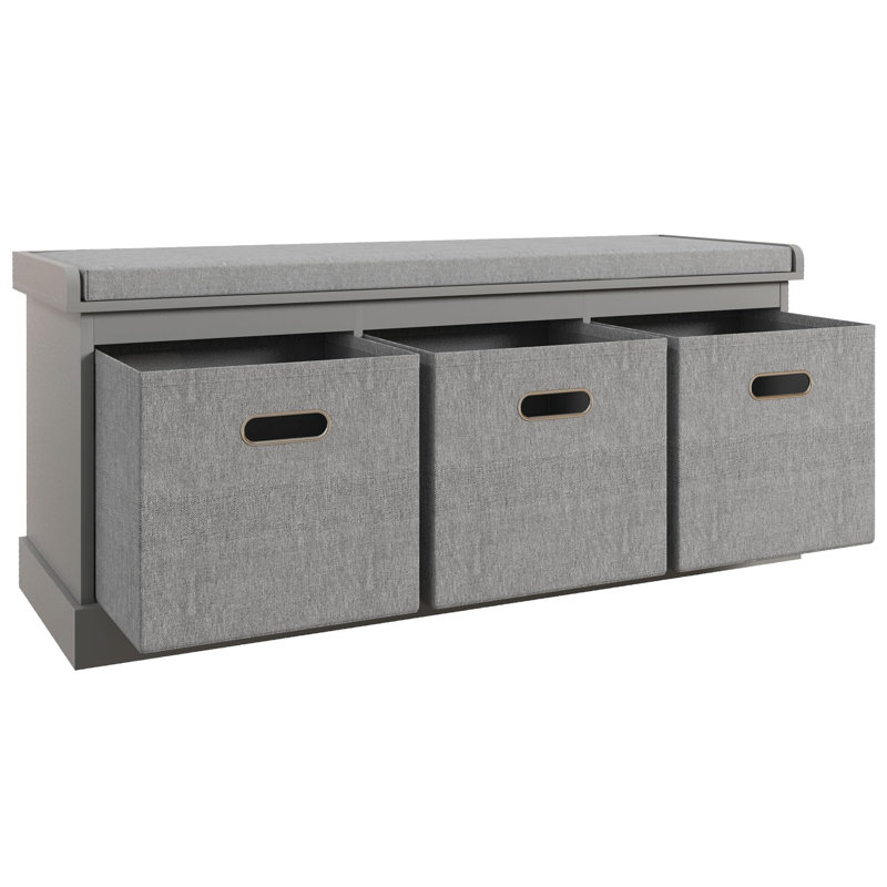 Shoe Bench with 3 Fabric Baskets, Grey