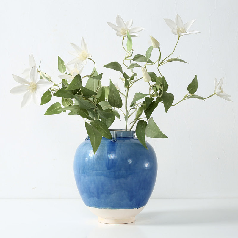 Approx. 11 Inches High Blue Vase with Four Handles (4.3" Opening)