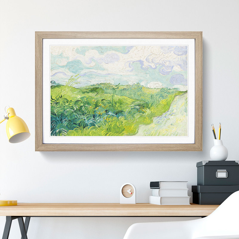 Green Wheat Fields by Vincent Van Gogh - Picture Frame Painting, 27cm H x 36cm W x 2cm D, Oak Framed