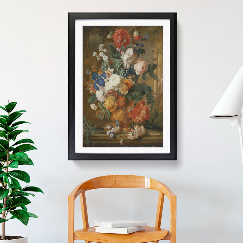 Still Life with Flowers Vol.5 by Jan Van Huysum - Picture Frame Painting, 65cm H x 48cm W x 2cm D, Black