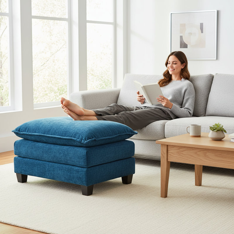 Stylish Cloud Sofa Ottoman Enhances Living Room Charm Ideal For Weekend Hangouts & Daily Lounging, Blue