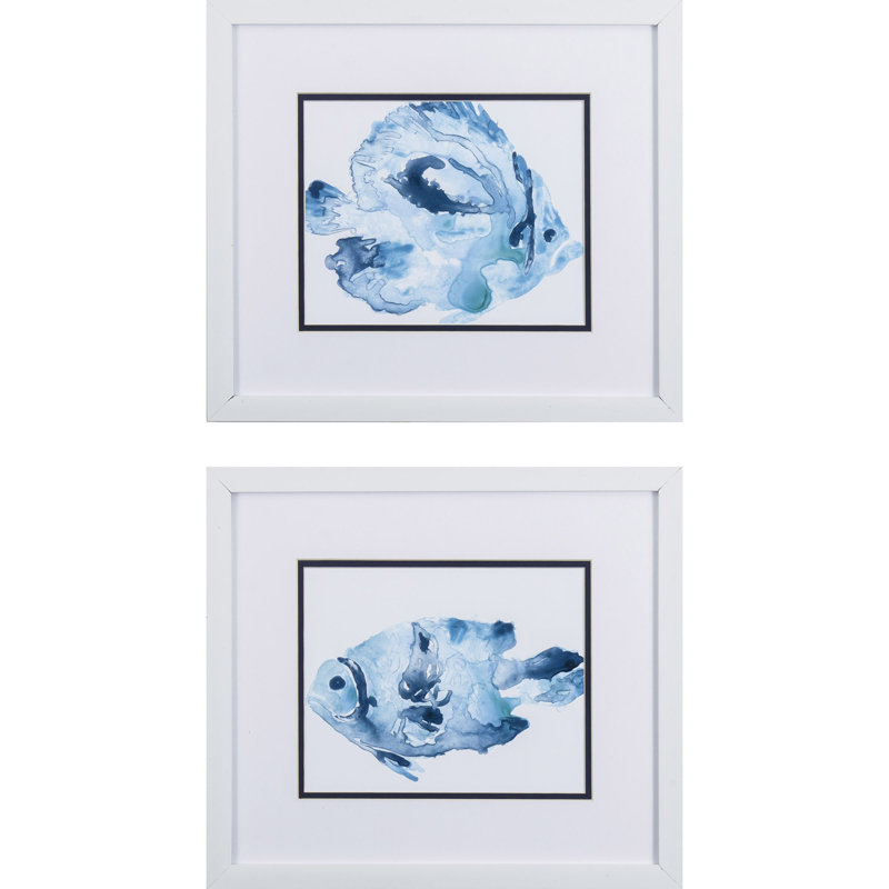 Ensemble de 2 aquarelles bleues, art encadré