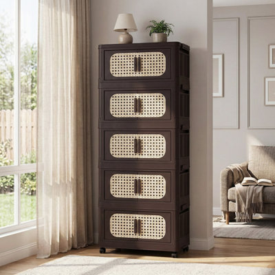 20" Folding Storage Cabinet with Doors, 5-Tier Organizer with Wheels