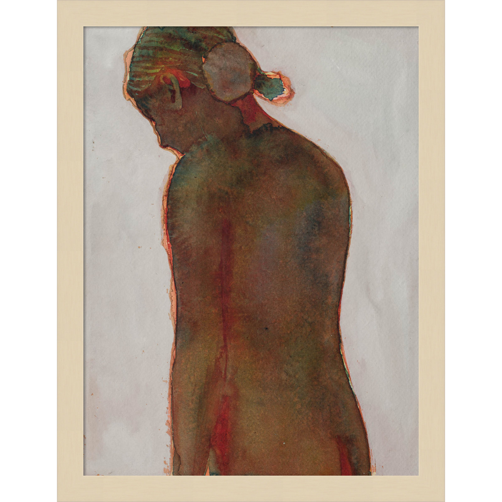 Figure Print by Dean Graham, Brown Framed, 17" H x 13" W
