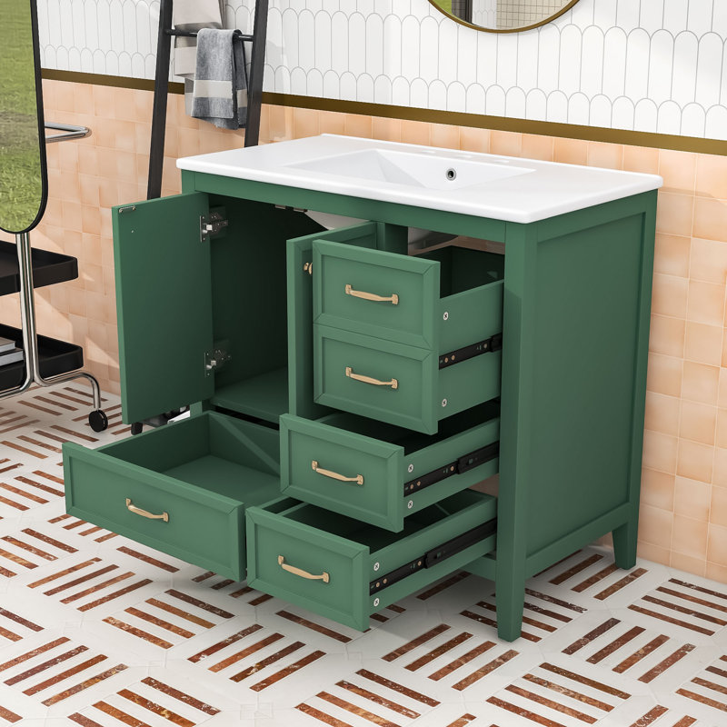 Elegant Bathroom Vanity with Sink, Soft-Closing Storage Drawers, Green