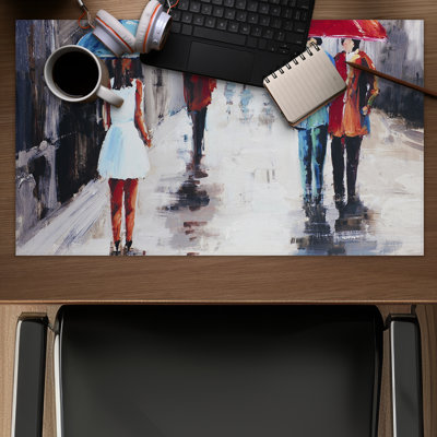 People with Umbrellas in the Street Gaming Mat | Home Decor