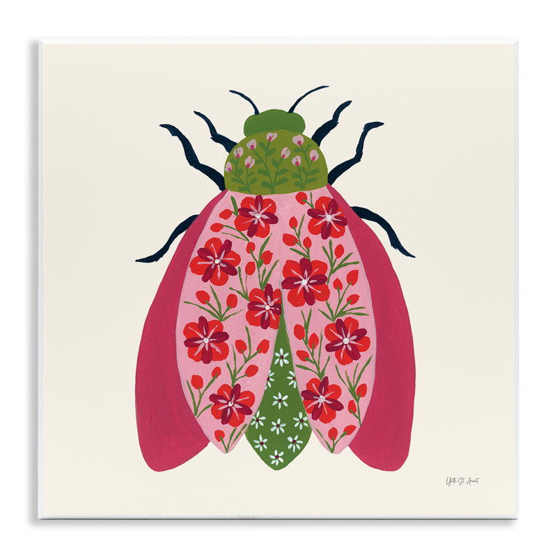  Art mural rose et vert sur une coccinelle en fleurs par Yvette St. Amant