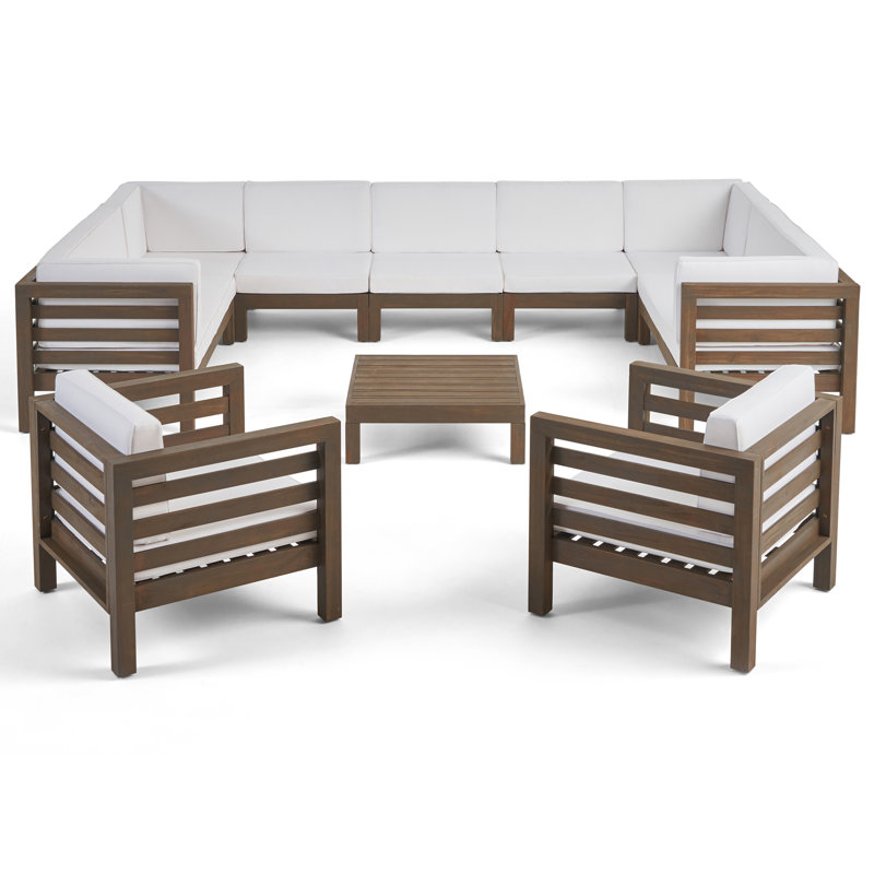 Acacia 11 - Person Modular Patio Conversation Set with Cushions, White