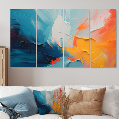 «Blue and Orange Paint Expression IV», peinture abstraite, 4 pièces