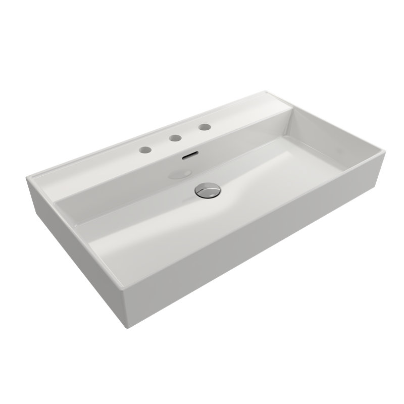 Milano 31.69'' L Bathroom Sink, White, Single-Hole