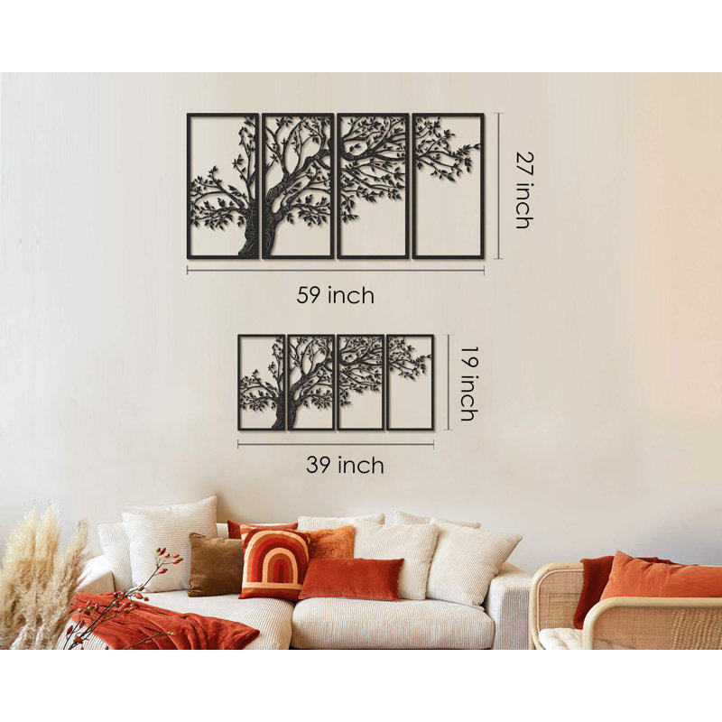 Ensemble de 4 pièces d'art mural en métal Seasons 'Vibes, Doré, H 19 po x l 39 po x P 1 po