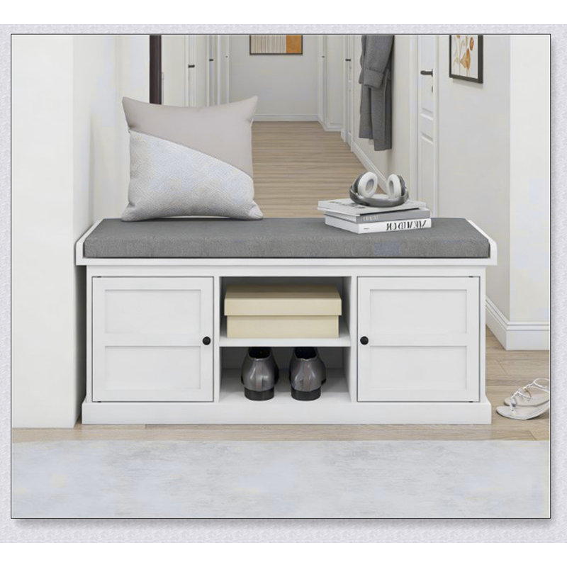Banc d'entrée avec dessus rembourré et rangement pour chaussures, parfait pour la vie organisée et confortable