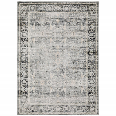 Strouth Machine Washable Performance Charcoal-Gray/Ivory Rug Mat