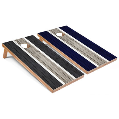 2' x 4' Dark Grey and Navy Striped Cornhole Boards with Carry Case