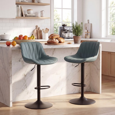 Modern Height Adjustable Swivel Bar Stools Upholstered Leather Barstool Kitchen Island Chairs with Metal Frame
