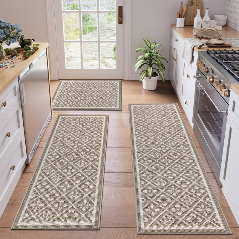 Machine Washable Non-Slip Kitchen Mat, Beige